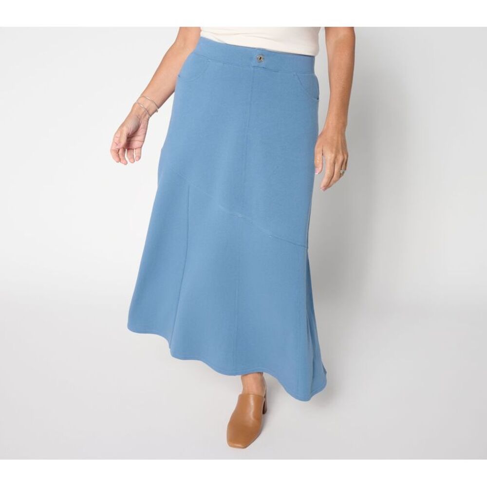 Peace Love World Women's Skirt Sz XS French Terry Pull-On Seamed Blue A704110